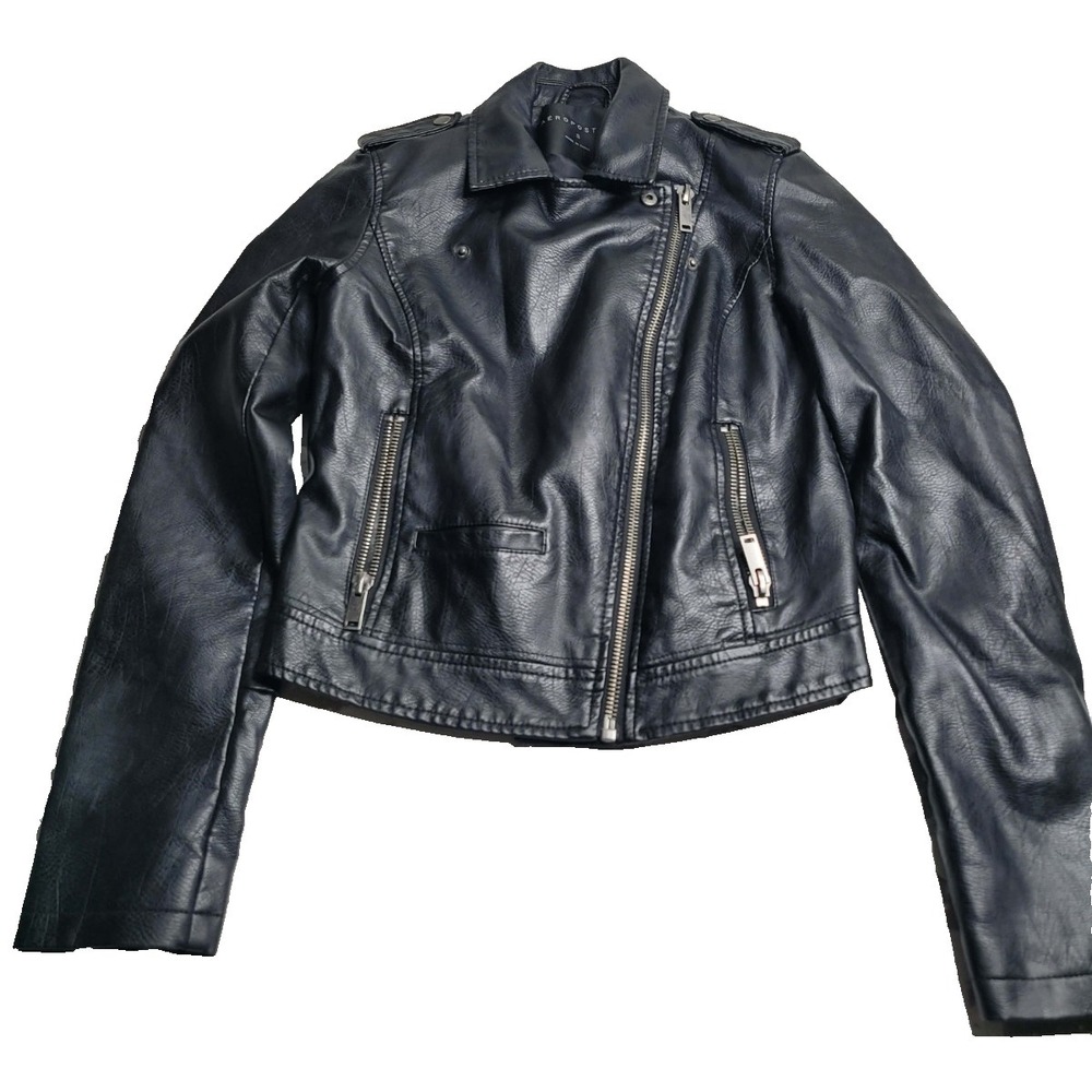 Aeropostale Black Faux-leather Moto Biker Jacket In‎ Size Small